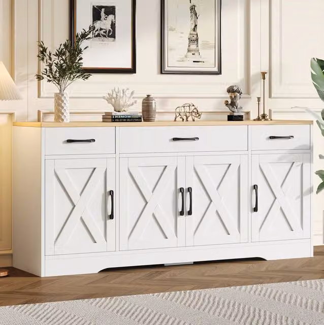 Madia bianca in MDF con 3 cassetti e 4 ante