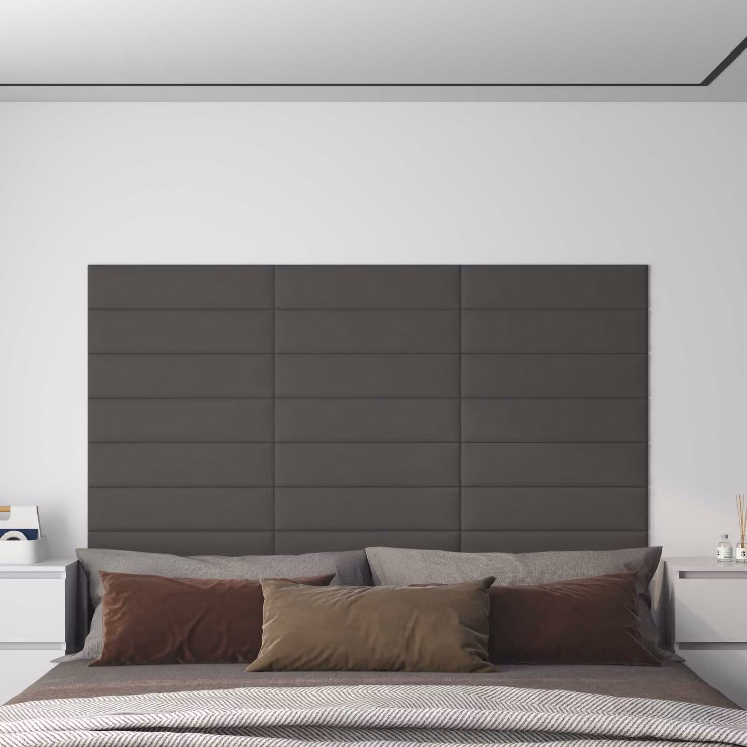 vidaXL Testiera da Parete Imbottita in Tessuto Grigio, Set da 12 Pezzi, L: 60 cm, H: 15 cm, P: 3,85 cm
