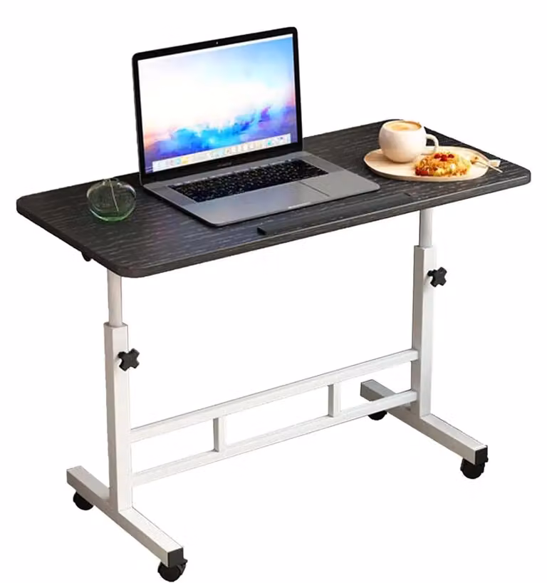 Scrivania regolabile in altezza per stare in piedi - Tavolo portatile per laptop - Altezza regolabile da 65 a 87 cm - Inclinazione di 180° - Con rotelle - Pieghevole - Colore nero