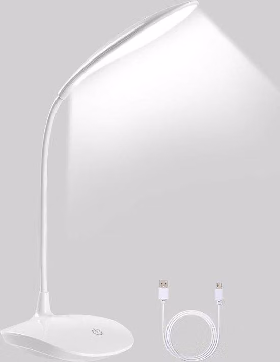 Lampada da tavolo dimmerabile con 3 livelli di luminosità e comando touch, bianca