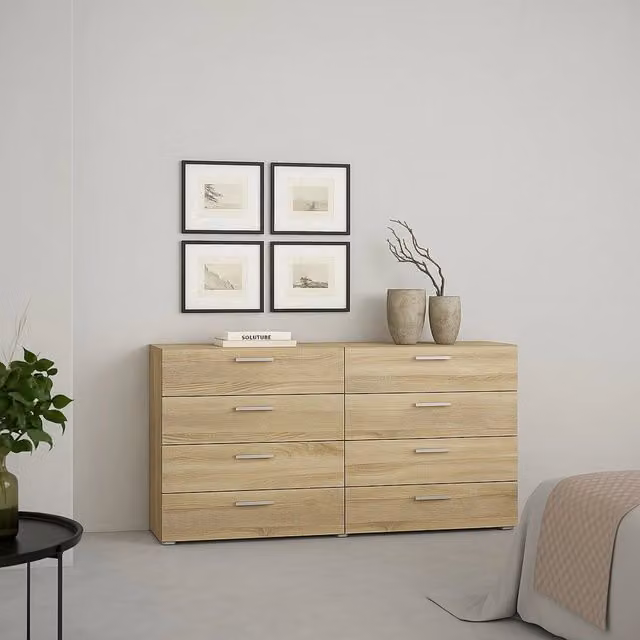 Credenza Phethai DMORA in legno color quercia per soggiorno e cucina, L: 140 cm, P: 40 cm, H: 82 cm