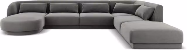 Divano panoramico destro Tulum di Cosmopolitan Design in velluto grigio chiaro per 6 persone L/P/H: 330 x 167 x 70 cm