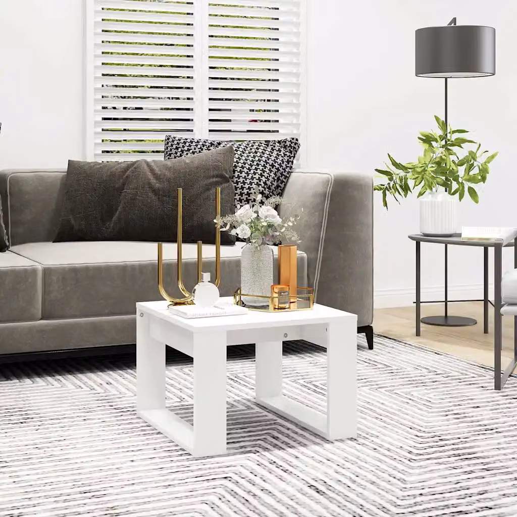 vidaXL Tavolino Moderno Bianco in Legno e MDF L/P/H: 50 x 35 x 50 cm