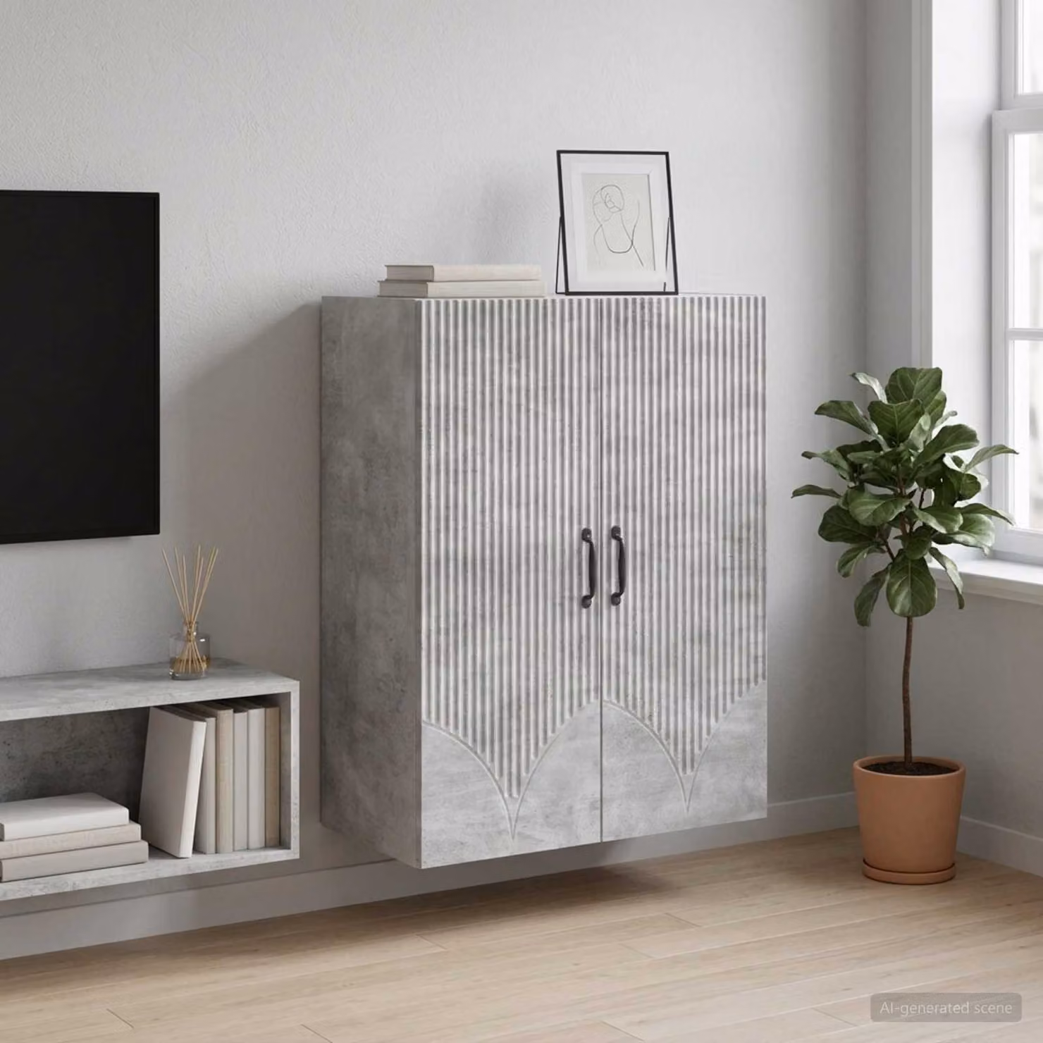 Mobiletto a muro vidaXL grigio in legno e metallo con ante a battente e ripiani interni, L: 66 cm, P: 34,5 cm, H: 90 cm