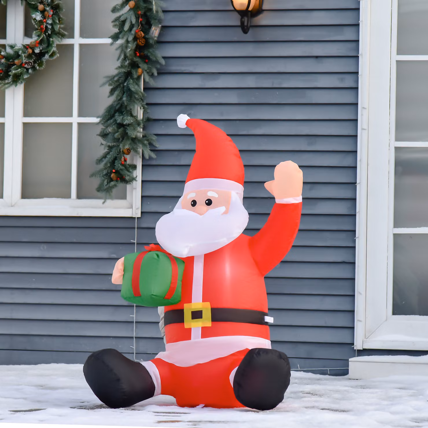 Decorazione Natalizia Gonfiabile Babbo Natale HOMCOM con Luci LED, Impermeabile da Esterno, Altezza: 120 cm – 2