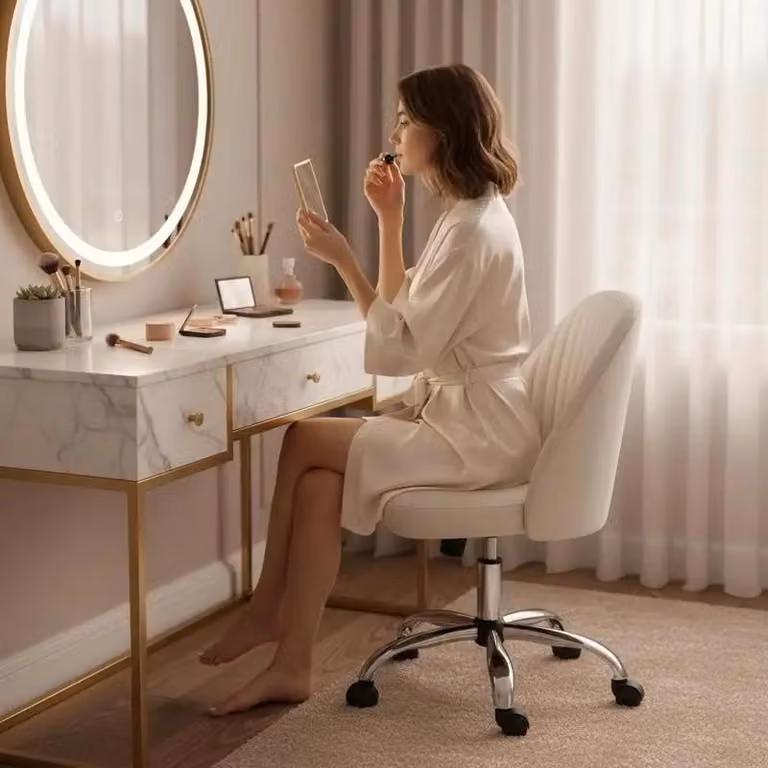 Una moderna sedia da ufficio, semplice e confortevole, con seduta imbottita