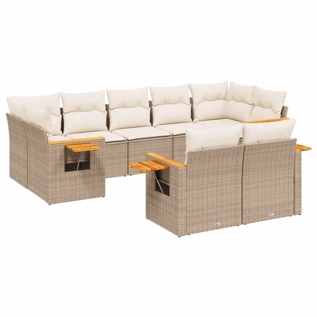 Set Divano da Giardino 9 pz con Cuscini Beige in Polyrattan