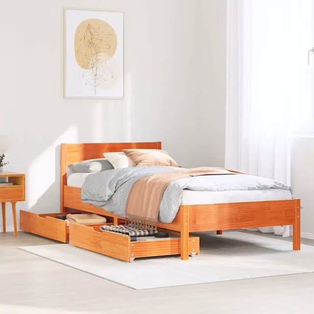Letto senza Materasso-Struttura Letto Marrone Cera 90x200 cm Legno di Pino 756031