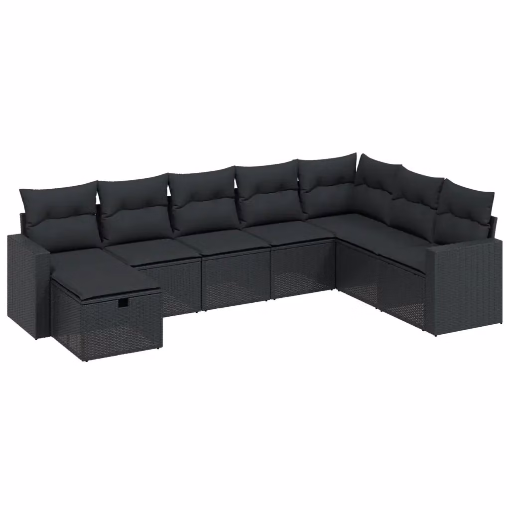 vidaXL Set Divani da Giardino a L con Cuscini 8 pz Nero in Polyrattan e Acciaio – 2