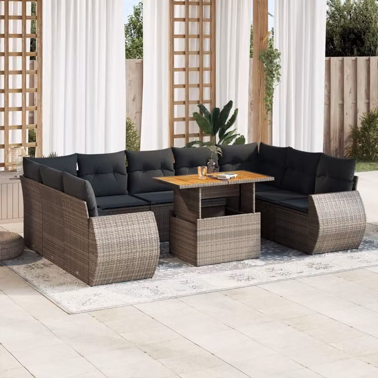 Maison Exclusive - Set Divano da Giardino 10 pz con Cuscini Grigio in Polyrattan