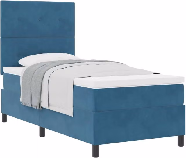 Letto singolo moderno in velluto blu con materasso a molle pocket per adulti L/P: 90 x 200 cm