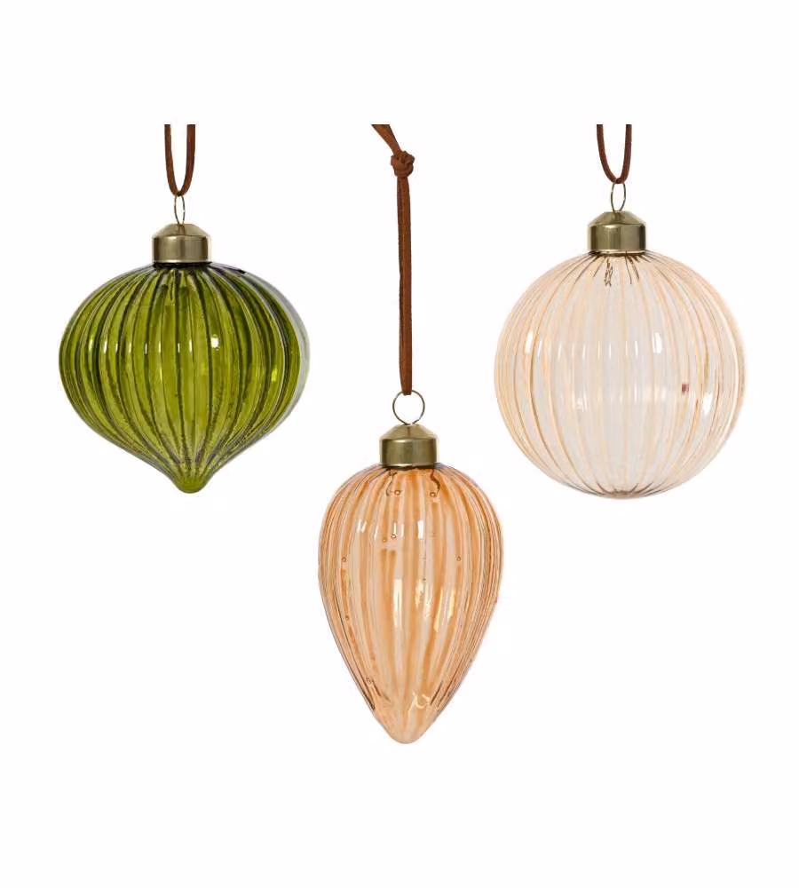 Pallina Decorativa Natale Vetro Verde Ambra Diam. 8cm Assortita