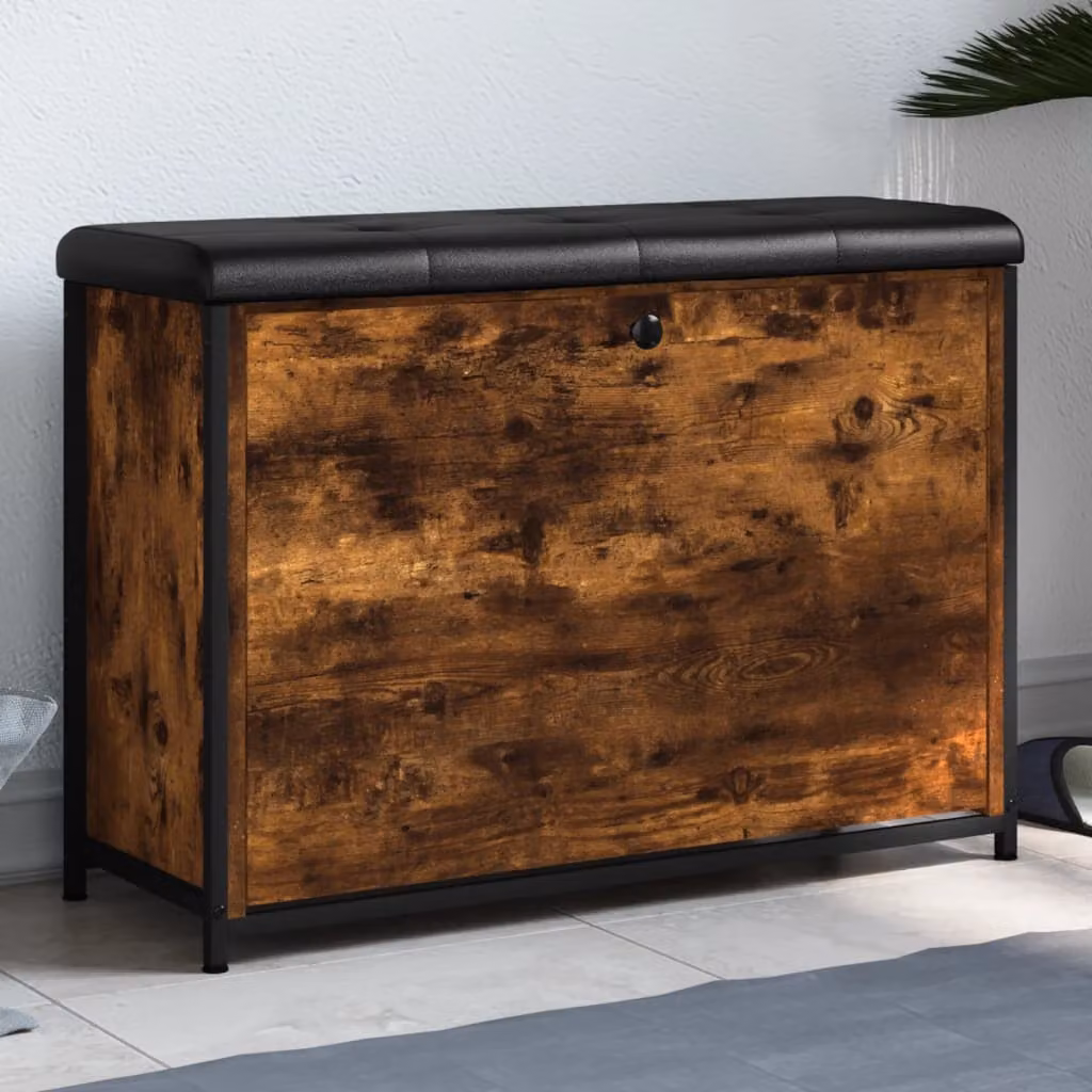 vidaXL Panca Portascarpe con Cassetto Ribaltabile in Rovere Fumo, L: 82 cm, P: 32 cm, H: 56 cm