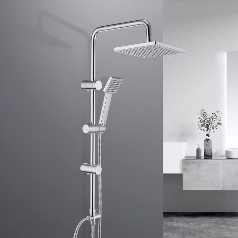 Sistema doccia in acciaio inox - asta doccia idromassaggio regolabile - soffione a pioggia - fori a parete - ABSD2020