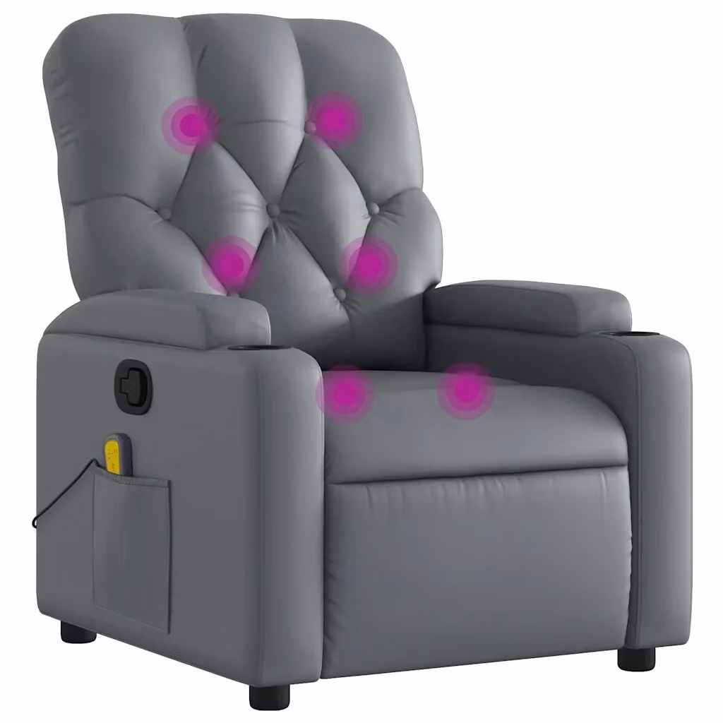 Poltrona relax reclinabile vidaXL in similpelle grigia con braccioli e struttura in legno e metallo L/P/H: 86,5 x 74 x 93,5 cm – 2
