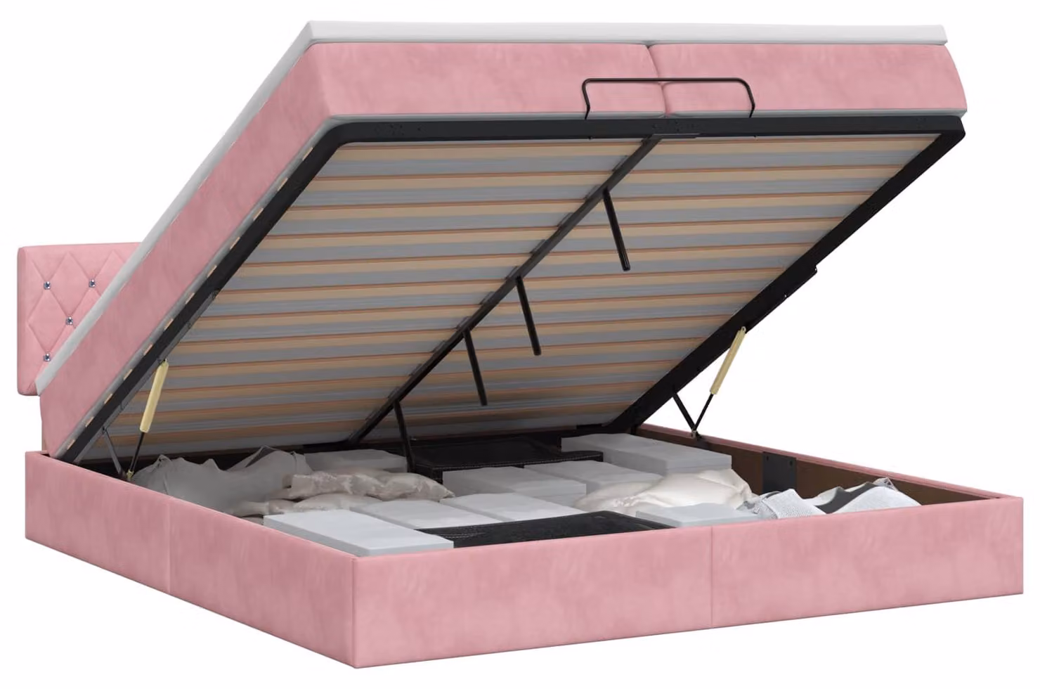 Divano poltrona ottomano con materasso e poggiatesta, colore rosa, dimensioni 200 x 200 cm, rivestito in velluto