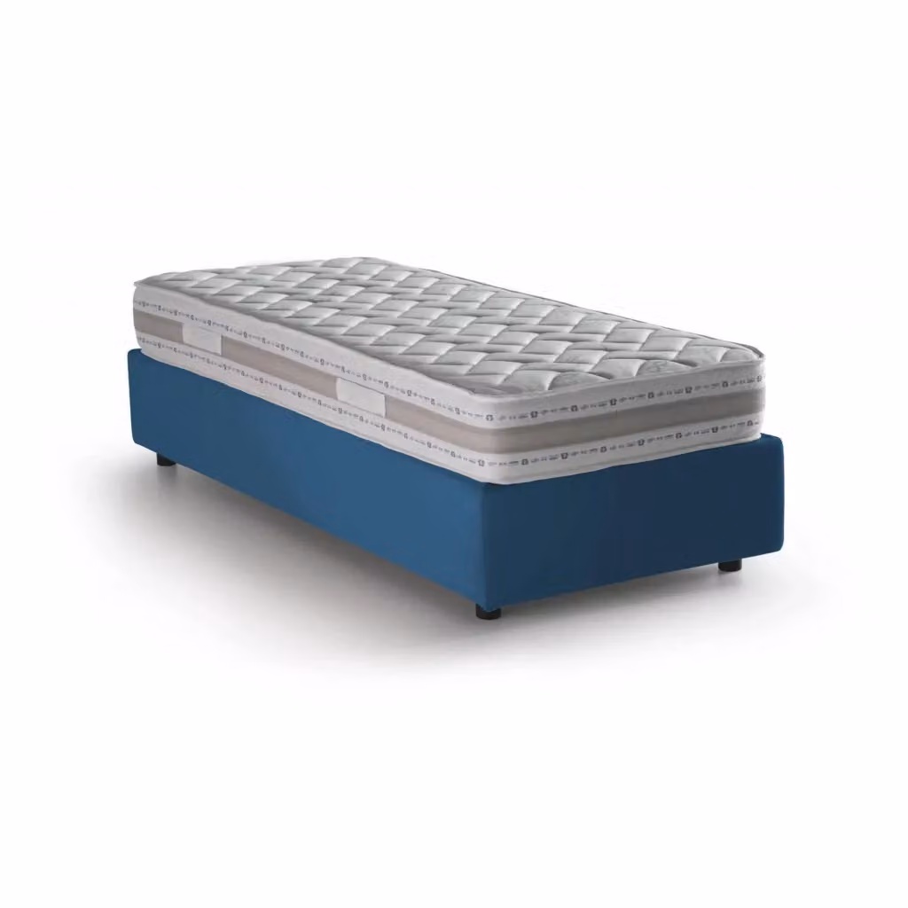 Letto singolo contenitore Avova di Talamo Italia con rivestimento in tessuto e materasso incluso, Blu, L/P: 80 x 200 cm – 2