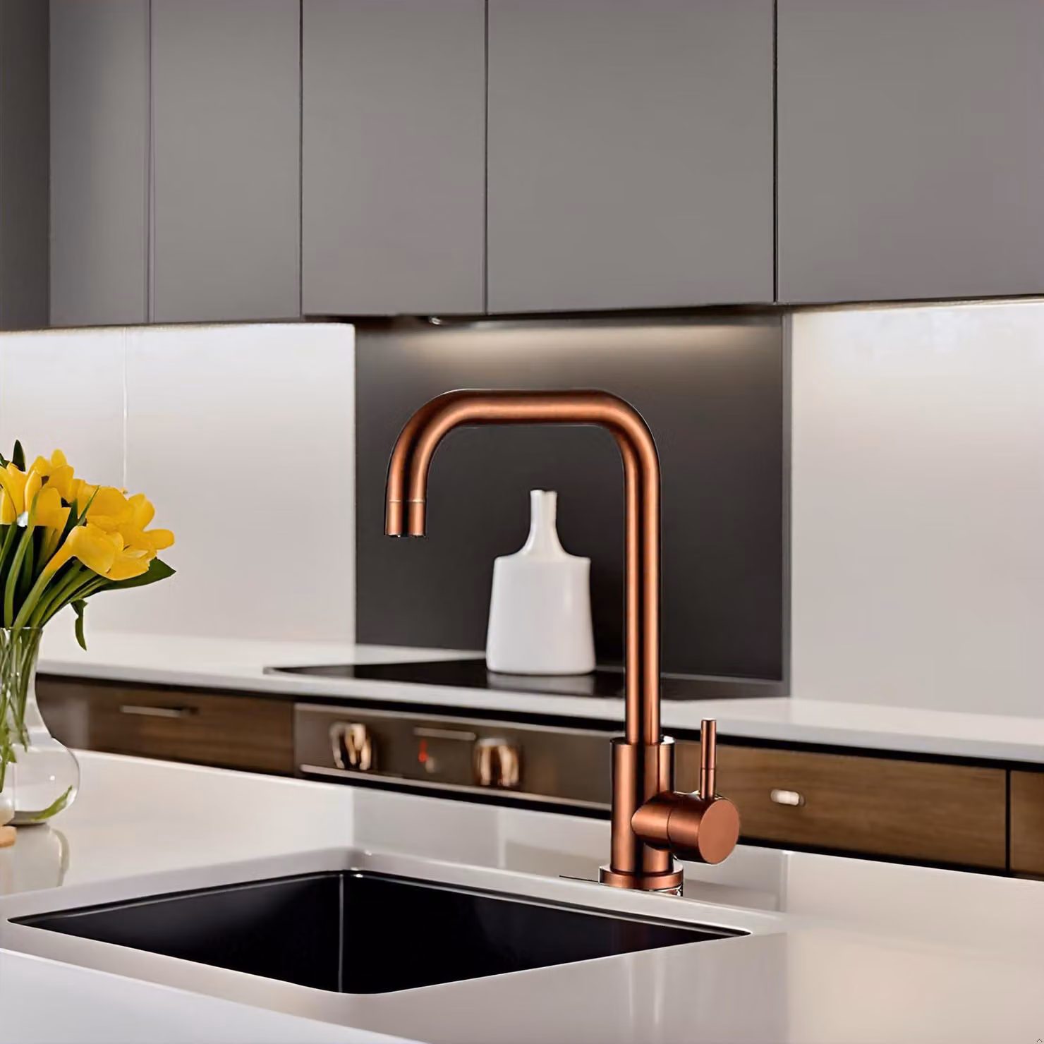Miscelatore monocomando per cucina, finitura rosa oro, realizzato in acciaio inossidabile 304, con cartuccia Sedal
