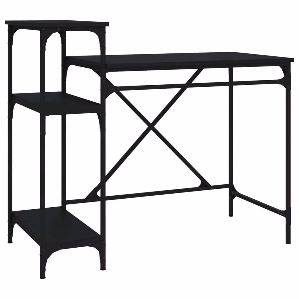 Scrivania Ripiani Nera 105x50x90 cm Legno Multistrato e Ferro