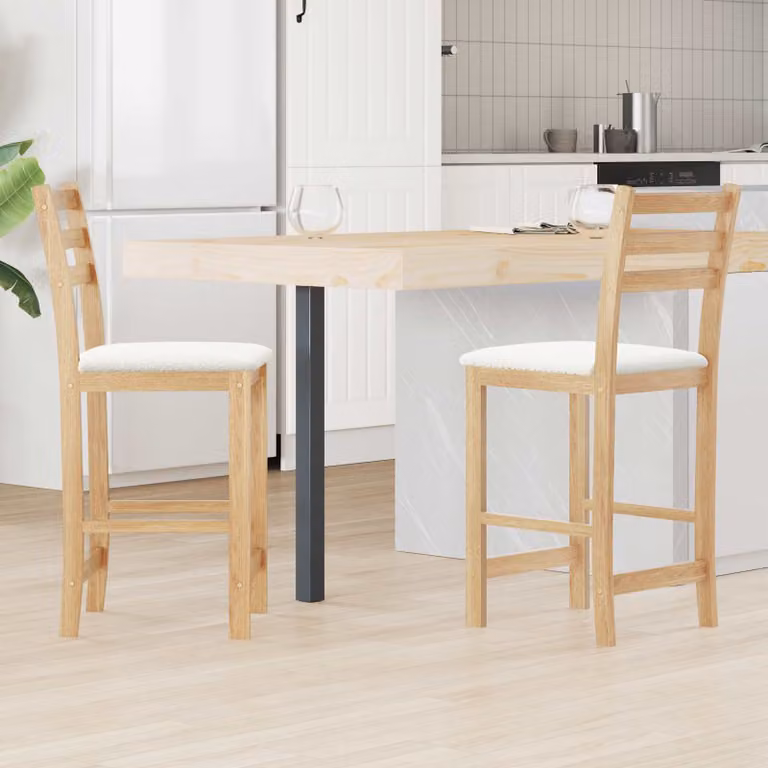 Set di 2 sedie da pranzo moderne vidaXL in legno di gomma naturale con seduta in tessuto