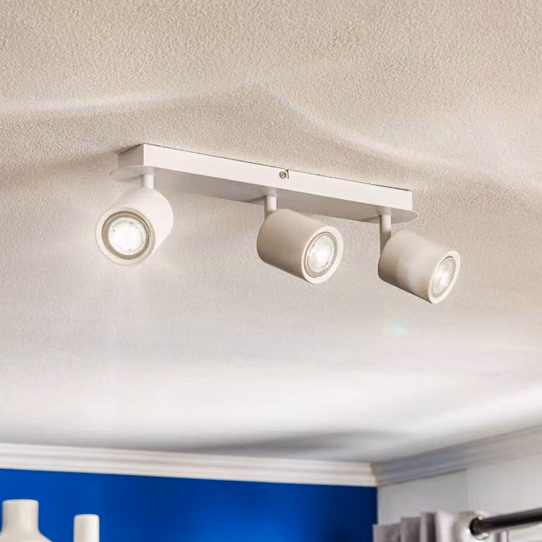 Faretto da soffitto Modo in acciaio inox, bianco, 3 luci Luminex, dimmerabile, Bianco / Opale, Soggiorno / Sala da pranzo, Acciaio Inox, Moderno, Faretto