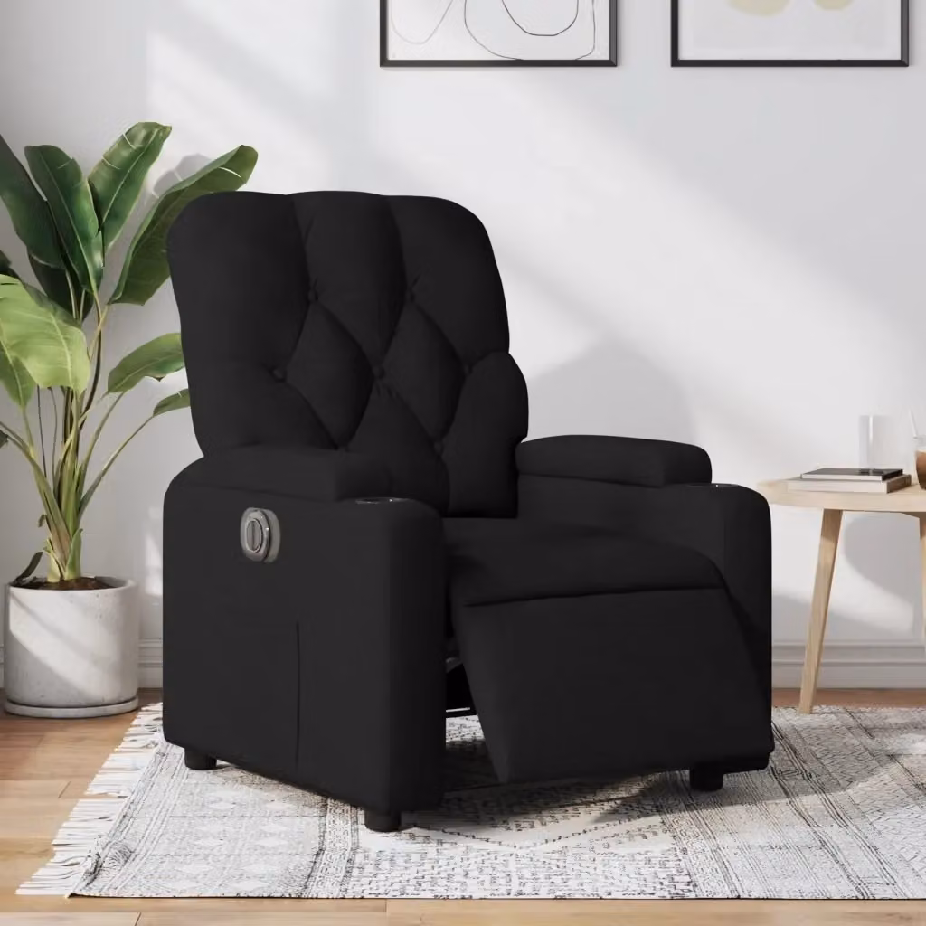 Poltrona Relax Elettrica Reclinabile Nera in Tessuto con Braccioli e Struttura in Metallo e Legno – 2
