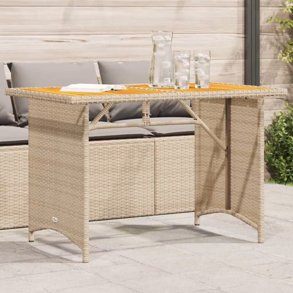 Maison Exclusive - Tavolo da giardino con piano in legno, colore beige, dimensioni 110x68x70 cm, realizzato in rattan sintetico