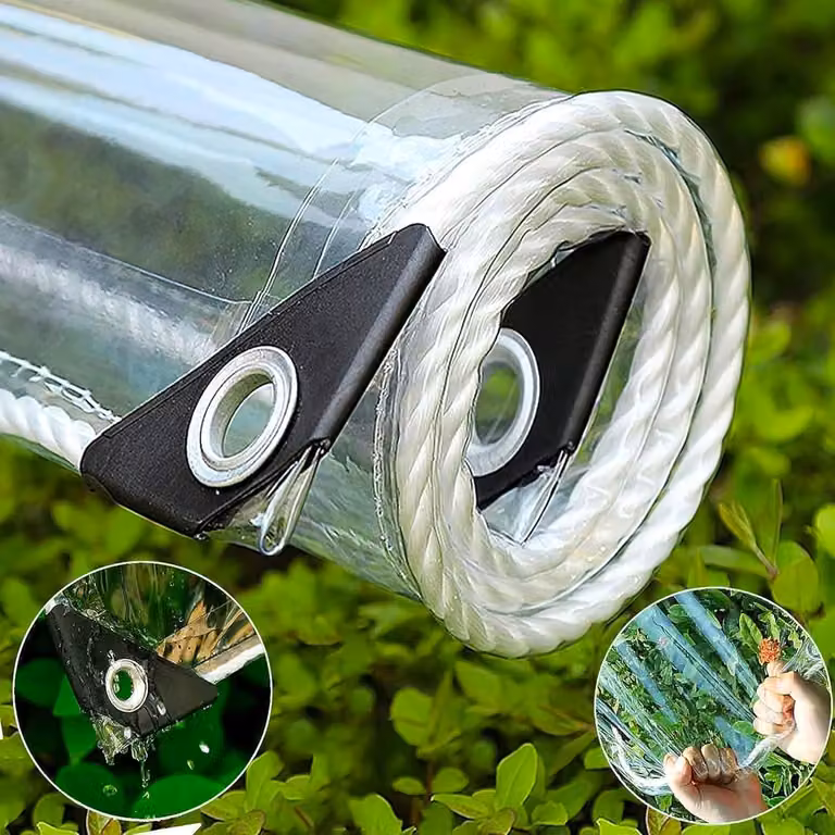 Tende in PVC trasparente con occhielli, spessore 0,35 mm, 100% impermeabili, adatte per l'uso esterno
