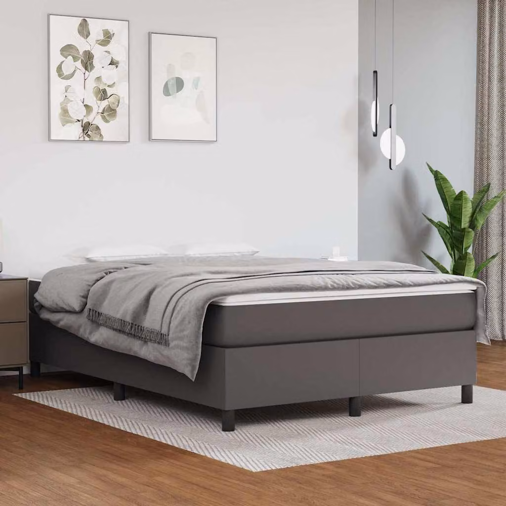 vidaXL Letto Ibrido con Giroletto a Molle e Materasso in Similpelle Grigio e Bianco L: 140 cm, P: 190 cm