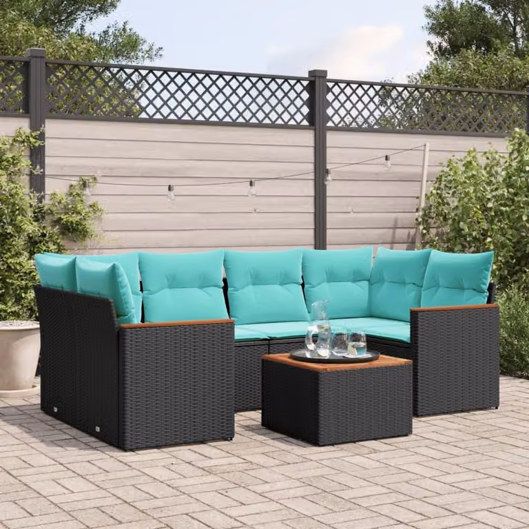 Maison Exclusive - Set di 7 mobili da giardino con cuscini, polyrattan nero