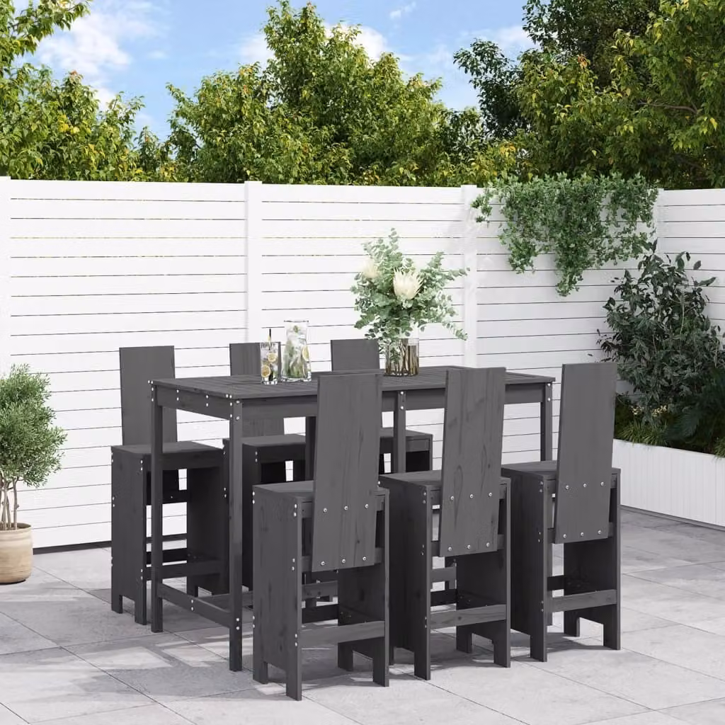 Maison Exclusive - Set Bar da Giardino 7 pz Grigio in Legno Massello di Pino