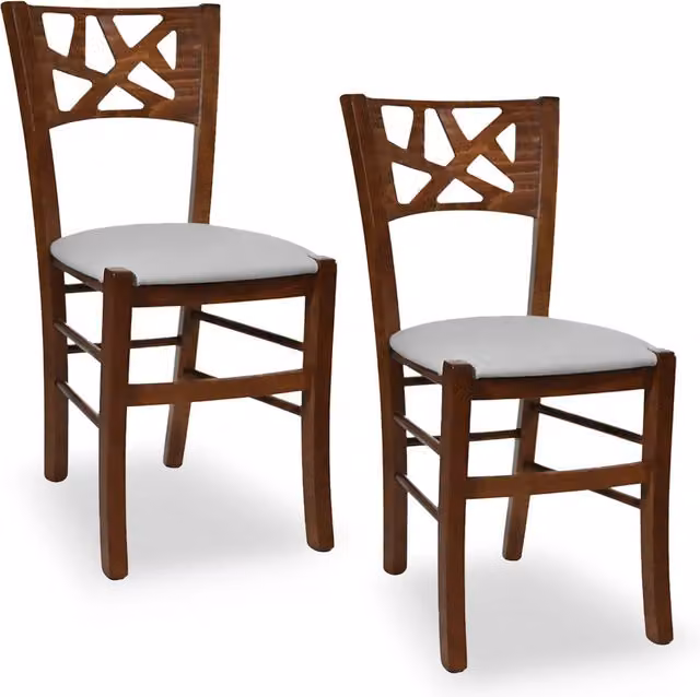 Set da 2 sedie da sala da pranzo Okaffarefatto in legno di faggio marrone con seduta imbottita grigia