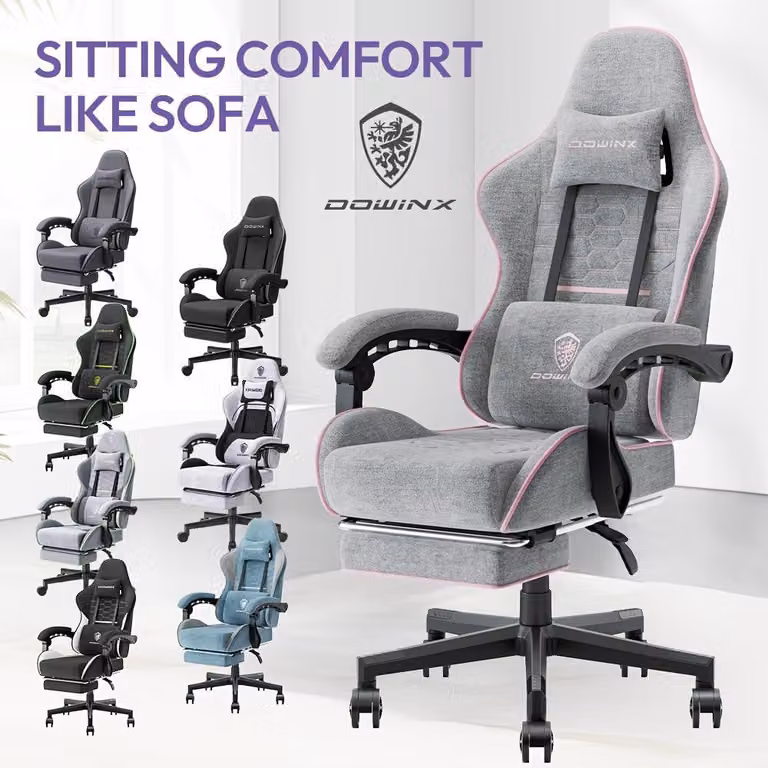 Sedia da gaming – Sedia da ufficio – Design ergonomico – Molle a spirale – Grigio-rosa