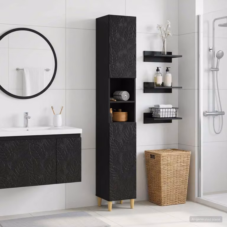 Armadio da bagno vidaXL DELFT nero con ripiano aperto e ante a battente L/P/H: 30 x 31 x 190 cm