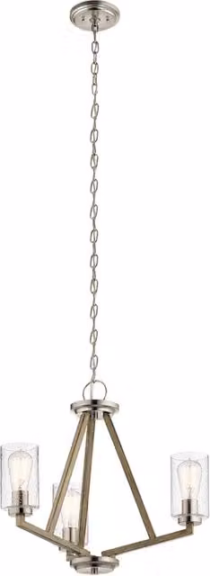 Lampadario da Soffitto KICHLER Minimalista in Metallo Grigio con Vetro Trasparente e 3 Luci E27