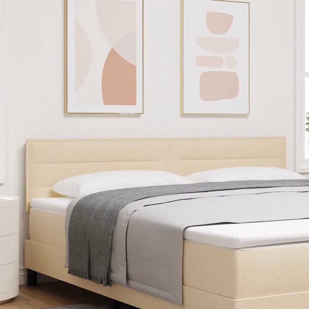 Testiera per letto vidaXL con illuminazione LED e porte USB, rivestimento in tessuto beige, Larghezza: 180 cm