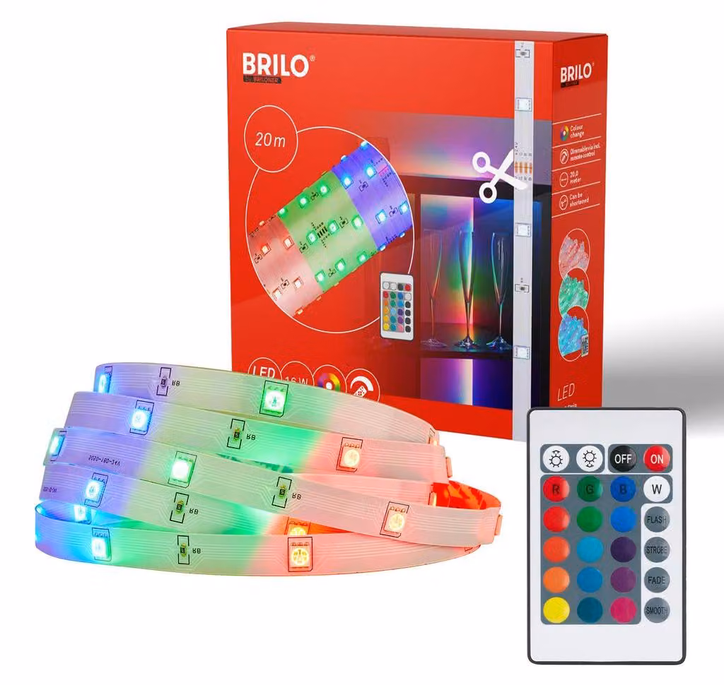 Briloner LED Strip 20m, telecomando, modalità colore RGB, bianco