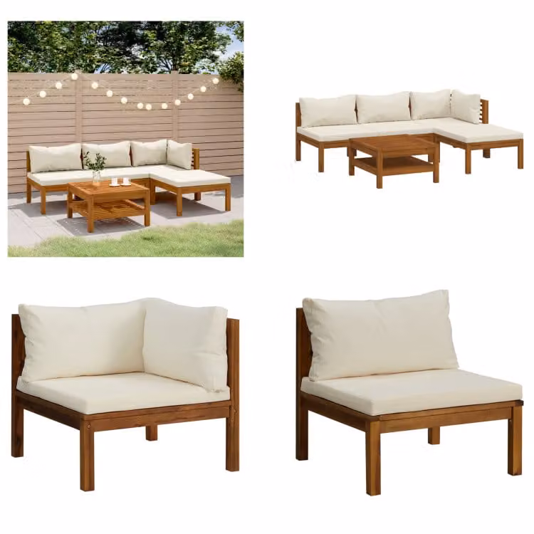 vidaXL set salotto da giardino 5 pezzi con cuscini crema in legno massiccio di acacia - Set salotto da giardino - Set salotto da giardino - Set divano modulare - Set divano modulare