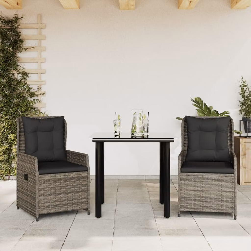 Maison Exclusive - Set da Pranzo da Giardino 3 pz con Cuscini in Polyrattan Grigio