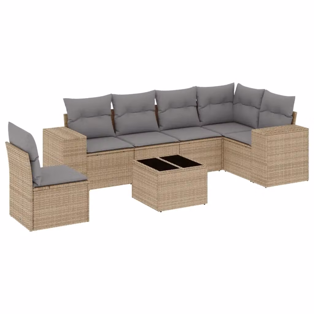 vidaXL Set Divani da Giardino a L 7 pz in Polyrattan con Cuscini Beige e Grigio – 2