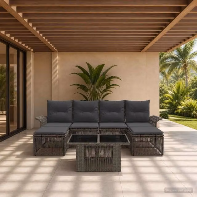 Set Divano da Giardino 7 pz Grigio e Grigio Scuro polyrattan 3436676