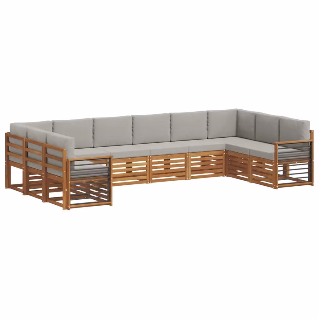 Set di divani da esterno a L vidaXL in legno di acacia con cuscini grigi per giardino e terrazza – 2