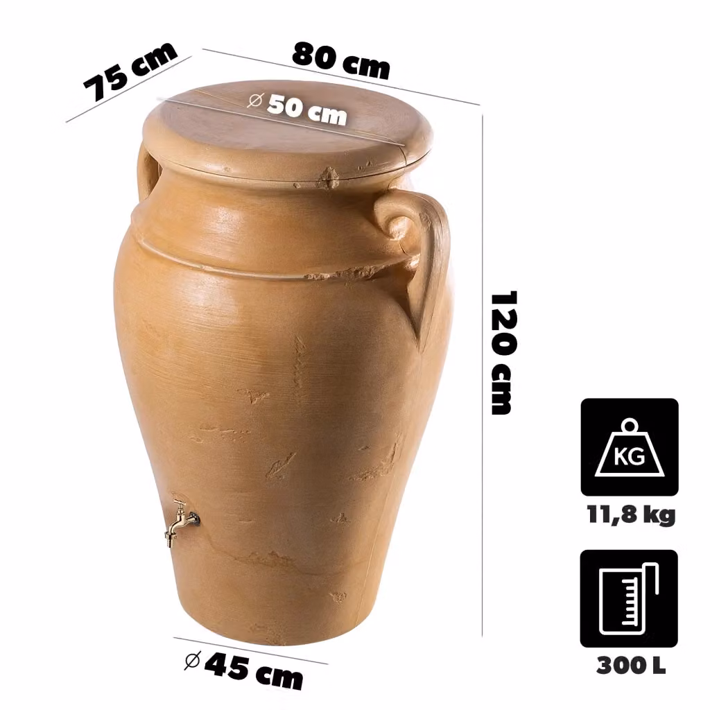 Serbatoio per acqua piovana Kadax marrone con rubinetto e coperchio, capacità 300 l, L: 120 cm, P: 80 cm, H: 118 cm – 2