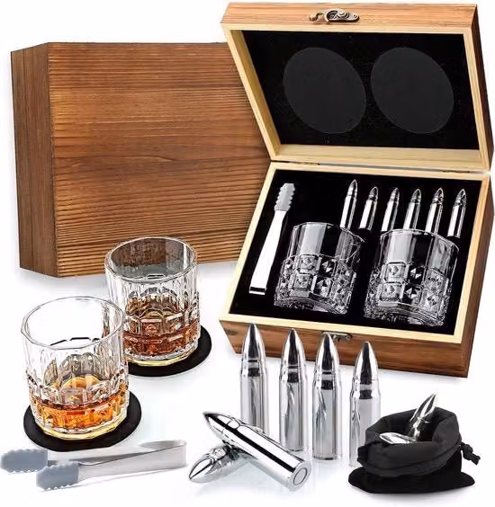 Set di bicchieri da whisky - Regali per uomini - Bicchieri da whisky in acciaio inossidabile con pietre da whisky - Regali per papà - Regali per lui.