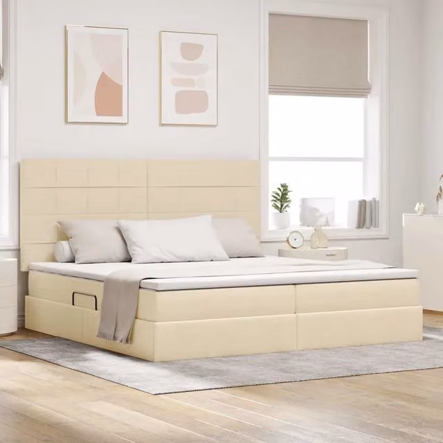 Letto con contenitore e materasso vidaXL beige con illuminazione LED e porte USB L/P/H: 200 x 200 x 128 cm