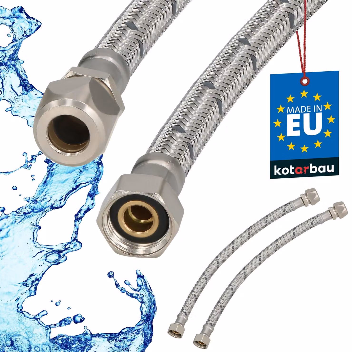 KOTARBAU® 2 Pezzi Tubo Flessibile per Rubinetto 3/8“ x 3/8“ Tubo di Raccordo 30 cm Dado Girevole x Raccordo a Pressare Acciaio Inox