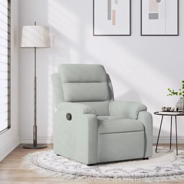 Divano Sedia-Poltrona Reclinabile Grigio Chiaro in Velluto 628996