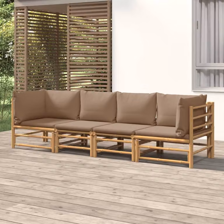 Set Salotto da Giardino vidaXL in Bambù con Cuscini Beige e Marrone per Esterno