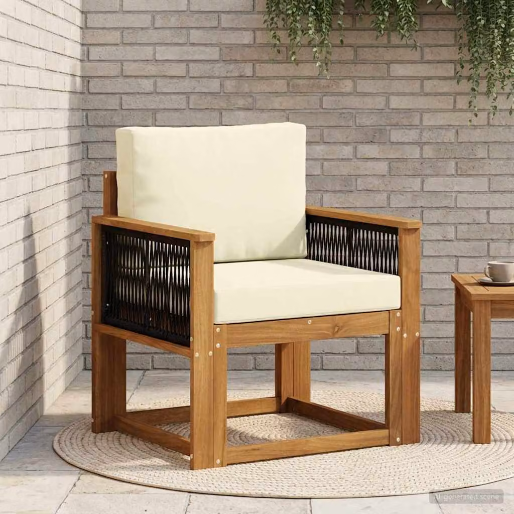 vidaXL Divano centrale da esterno moderno in legno di acacia massello con cuscini beige e marroni