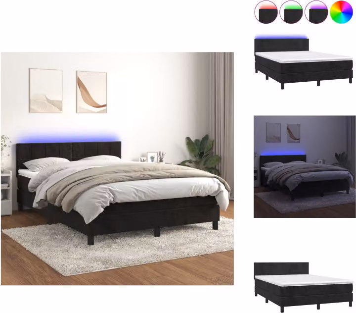vidaXL Letto a molle con materasso e LED nero 140x200 cm in velluto - Letti e strutture letto